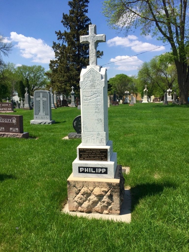 the grave of Anton Philipp, founder of New Prague Minnesota